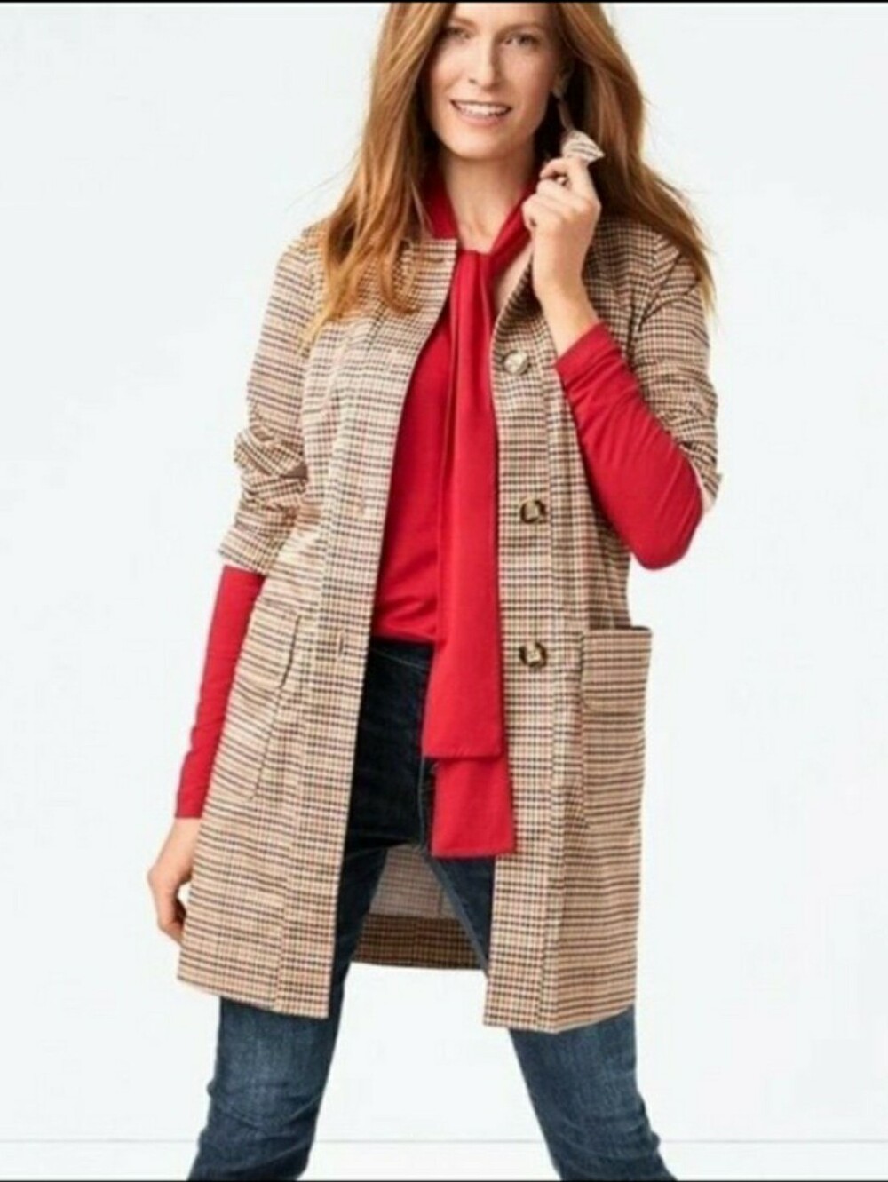 Cabi Sherlock Trench Coat 3734 Plaid Houndstooth Jacket Belted Size Medium
